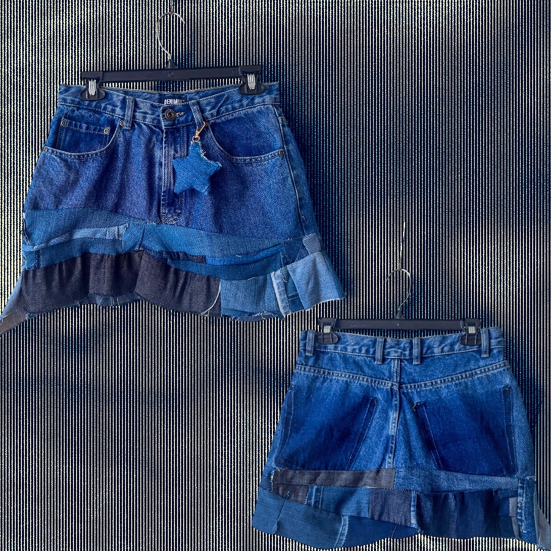 Patchwork denim mini skirt