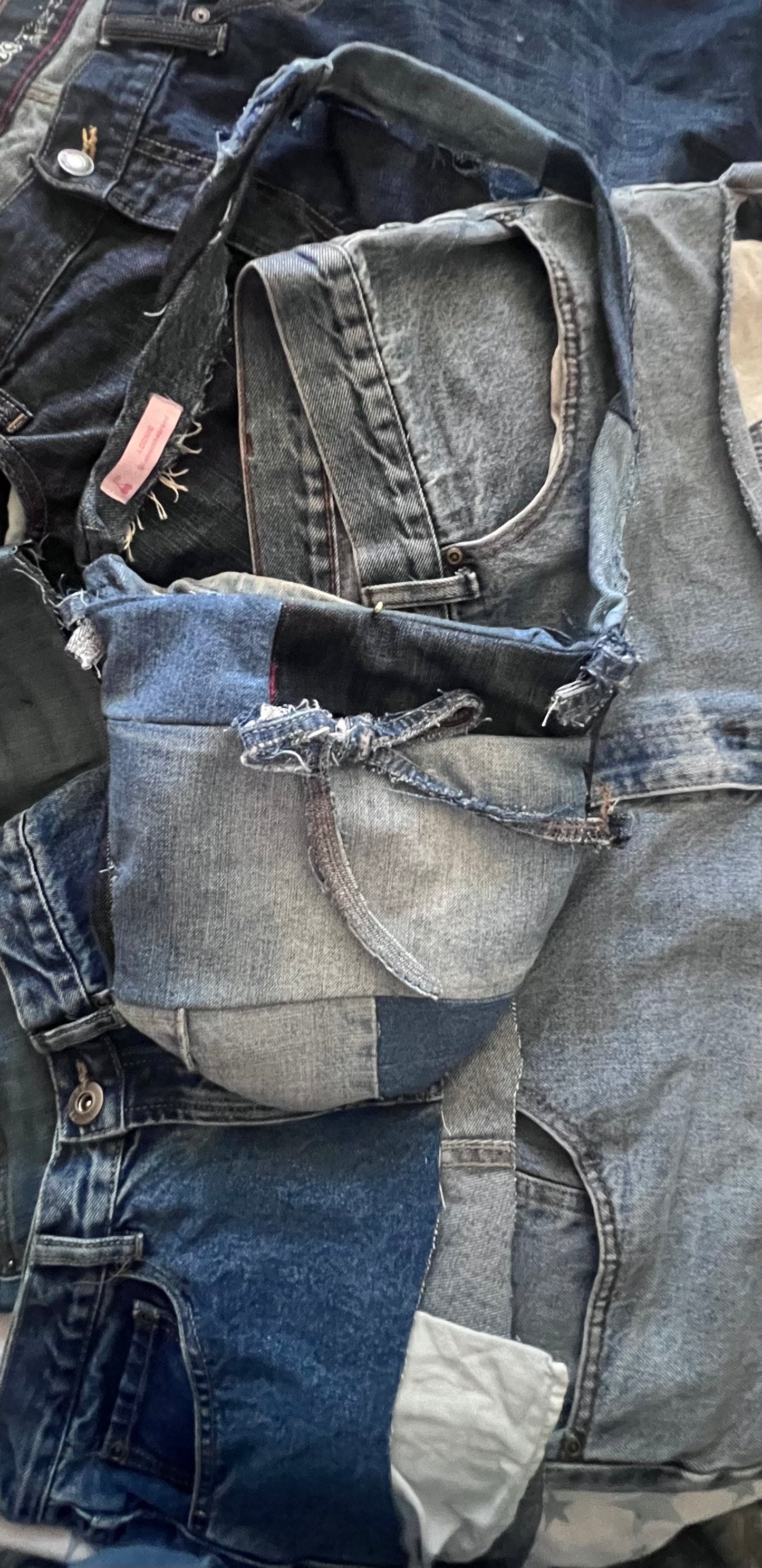 Bow-bow-bow denim patchwork bag