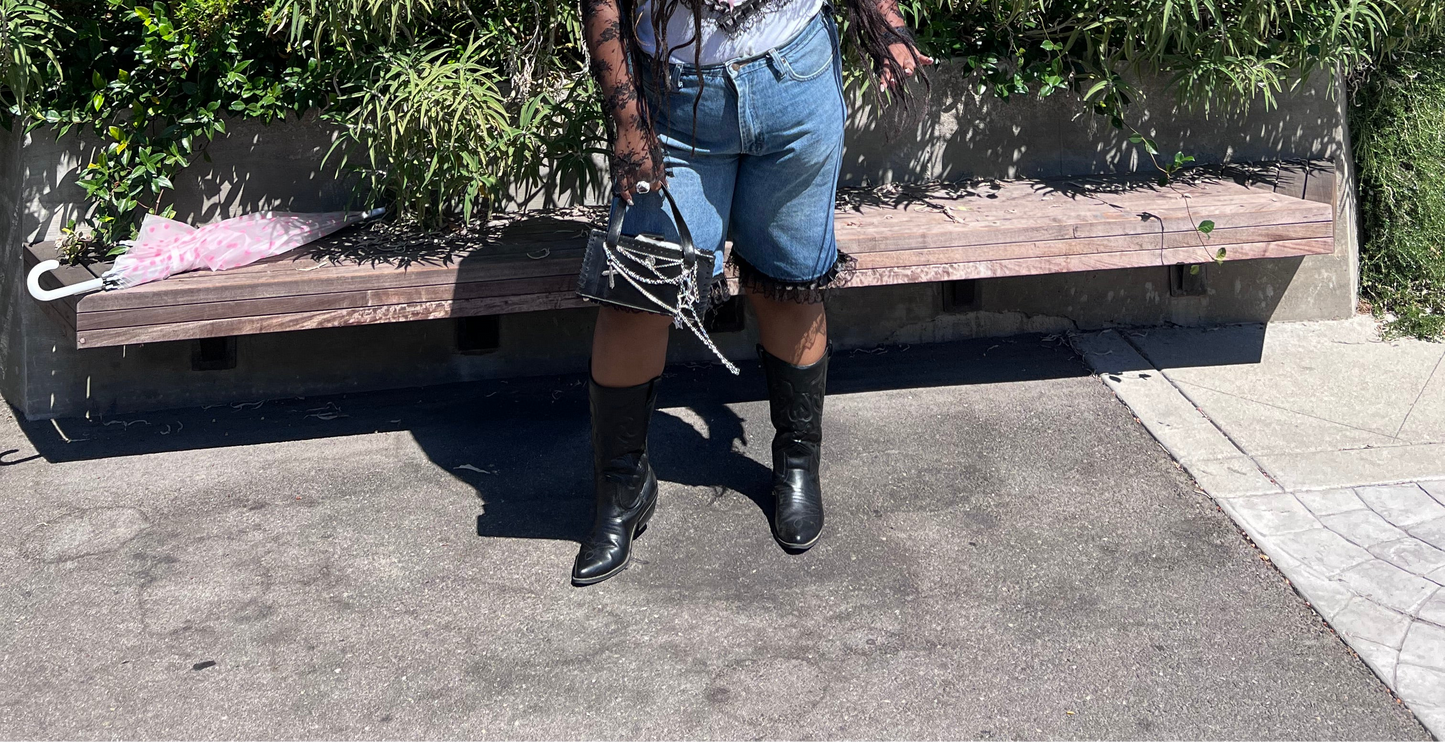 Lacey denim shorts