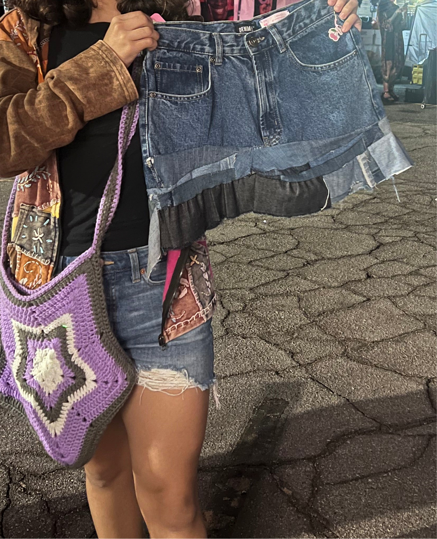 Patchwork denim mini skirt