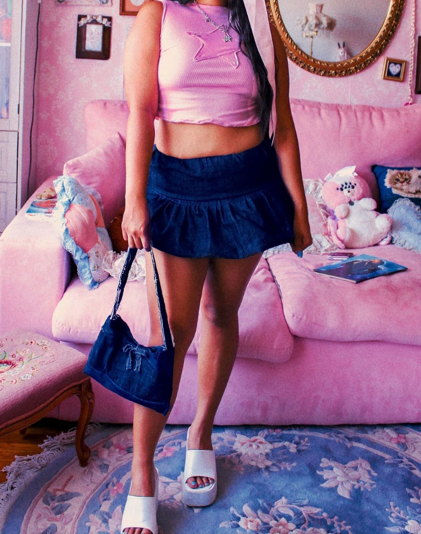Denim bubble mini skirt + Diva star tank set