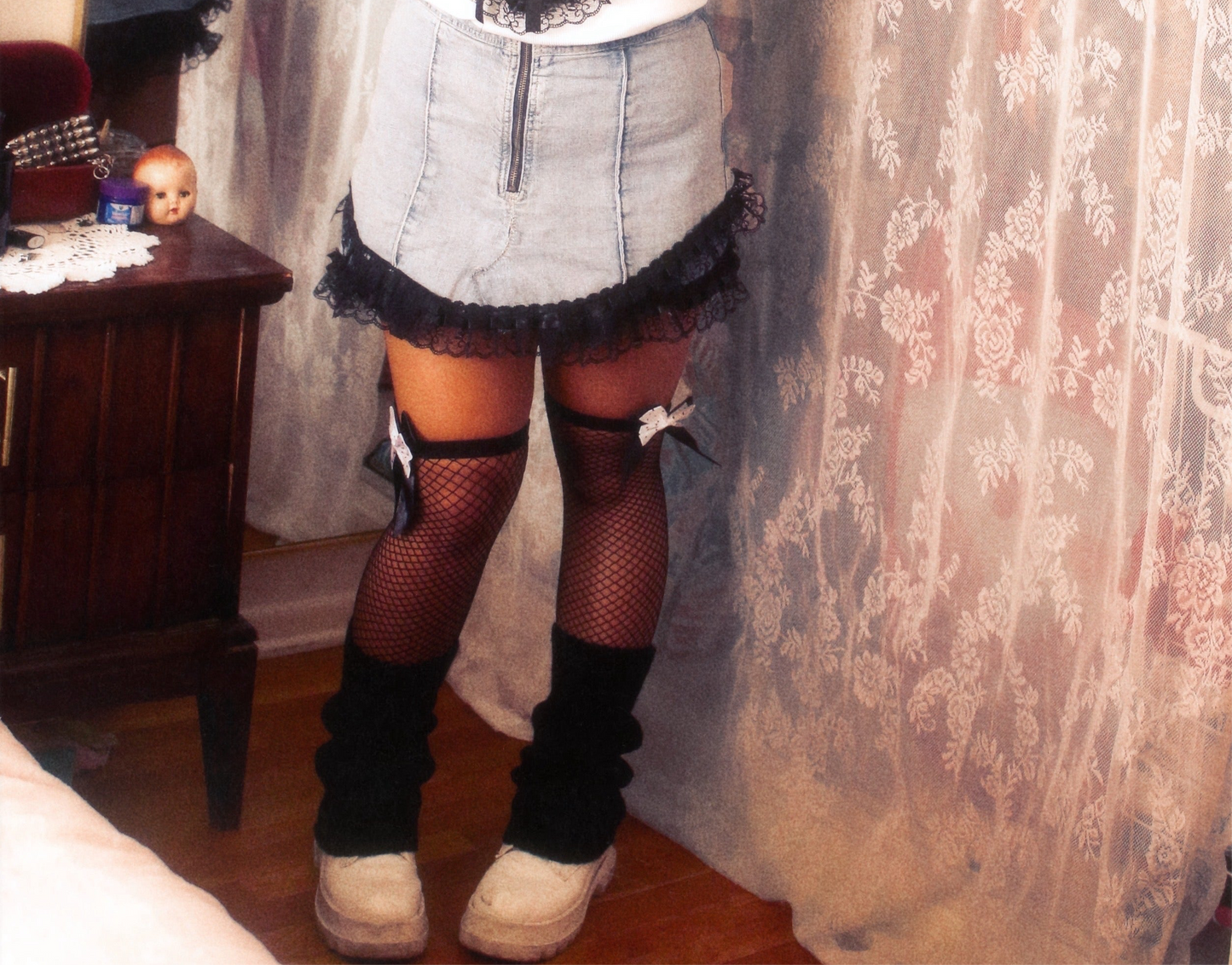 Siren Mini Denim Lace Skirt