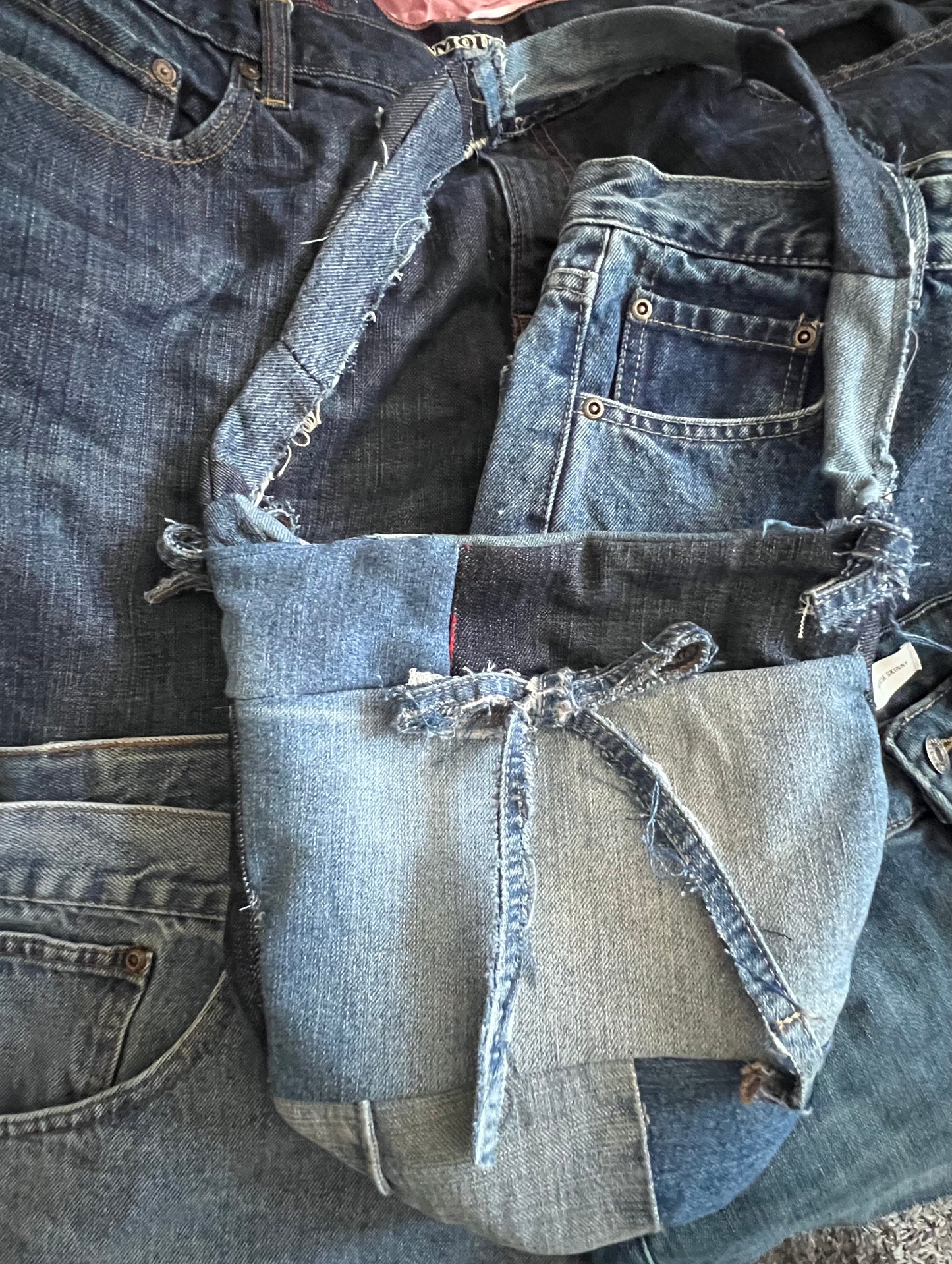 Bow-bow-bow denim patchwork bag