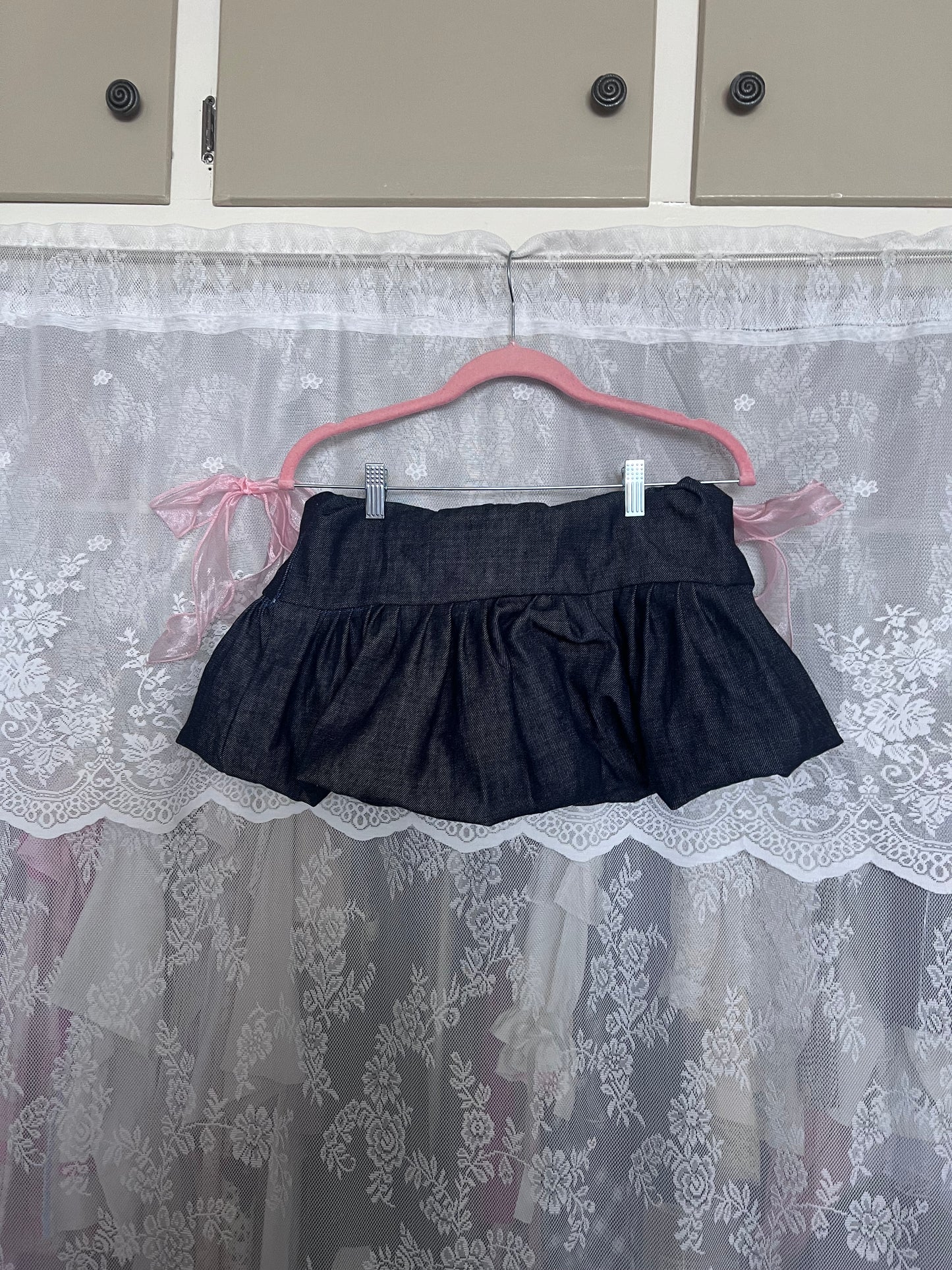 Denim bubble mini skirt