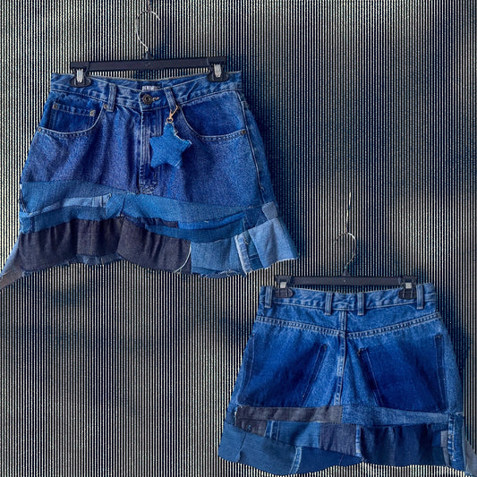 Patchwork denim mini skirt