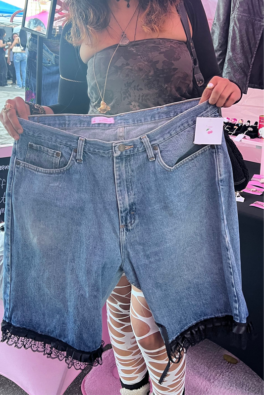 Lacey denim shorts