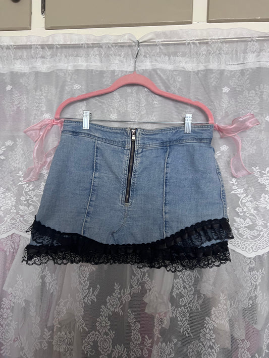 Siren Mini Denim Lace Skirt