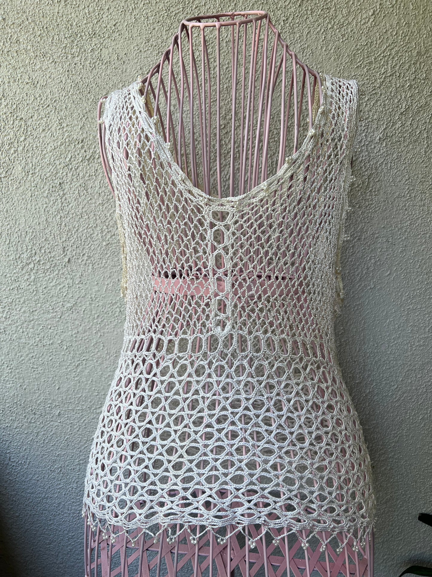 Vintage mesh embellished tank